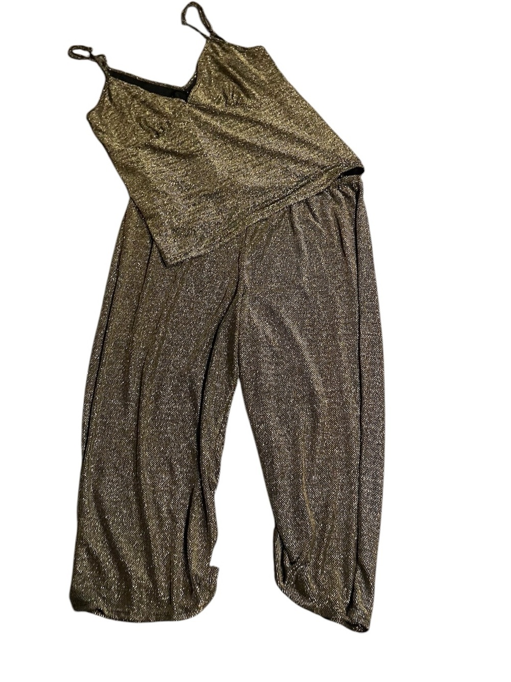 Linea Donatella 2 Piece Black and Gold Metallic Loungewear Set